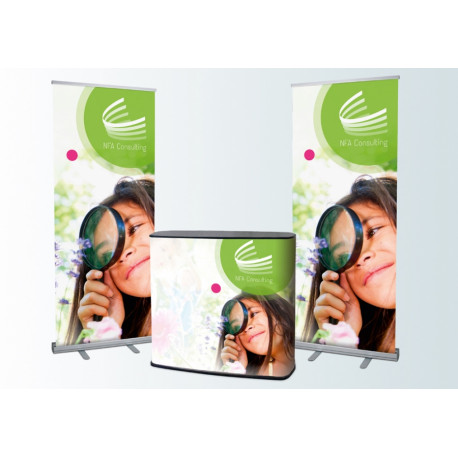 Kit, expositores, mesa + 2 Roll ups